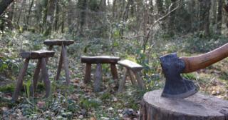 Simple rustic split log stools