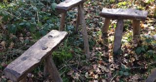 Three legged split log stools