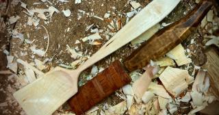 Hand carved birch serving spoon